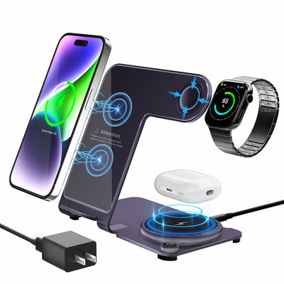 Хорошая цена Y91 Stand Type Беспроводное зарядное устройство 15W 3 в 1 быстрое зарядное устройство Поддержка Iwatch Алюминиевая сплав быстрое зарядное устройство онлайн