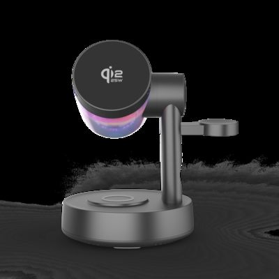 Хорошая цена Qi2.2 5 in 1 Magnetic Wireless Charger Cell Phone Stand with Wireless Bluetooth Speaker for iPhone 17 16e 16 15 14 13 12 Pro Max iWatch онлайн