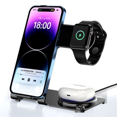 Хорошая цена Металлический беспроводный 3 в 1 зарядный стенд PD/QC Стильный высокая эффективность зарядки онлайн