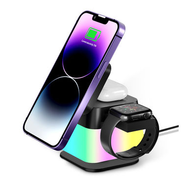 Хорошая цена 4-в-1 вращающаяся станция беспроводной зарядки с RGB-светом онлайн