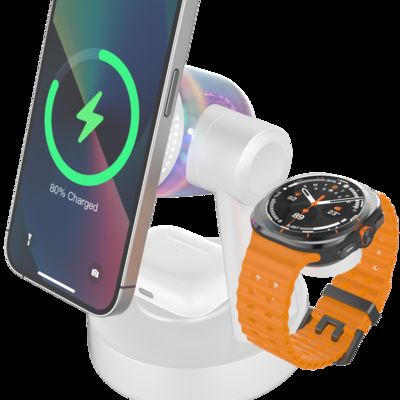 Хорошая цена 5 in 1 Magnetic Wireless Charger Bluetooth Speakers and Night Light for Apple Mag Safe iPhone 17 16e 16 15 14 13 12 Pro Max iWatch and AirPods Fast Charging Station онлайн